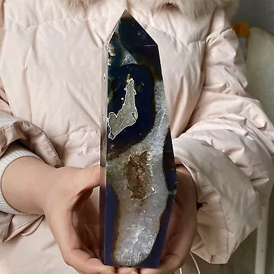 1.8LB Natural White Crystal Agate Obelisk Quartz Crystal Sample Column • $0.99