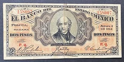 *awesome* 1914 2 Pesos El Banco Del Estado Mexico Choice Mid Grade M-405 • $15.50