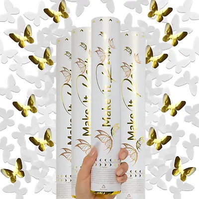 $23.98 • Buy Party Confetti Cannons - White And Gold Butterfly Shaped Confetti Poppers