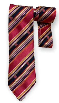 VERSACE Red Striped Monogrammed Medusa Silk Tie ITALY 58 / 3  EC • $123.98