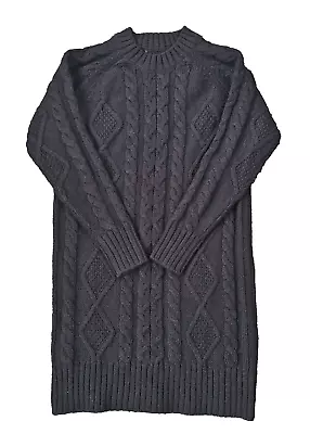 NEXT  Jumper Sweater Dress Small Black Chunky Cable Knit 30% Wool • £13.36