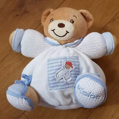 Kaloo White Blue Sitting Chubby Bear Soft Toy Plush Comforter Doudou 17cm • £15.99