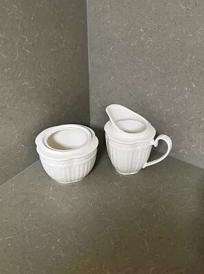 Mikasa Italian Countryside 4 5/8  Sugar Bowl  NO LID & Creamer Ivory  Ribbed • $25