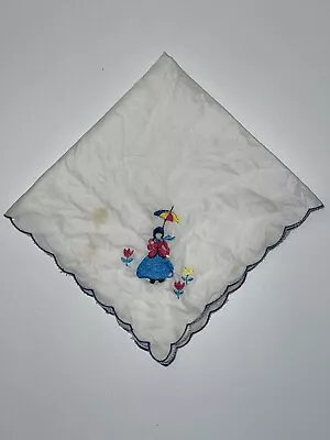 Vintage Handkerchief Blue Scallop Edge Walking  In Tulips Proper Lady Parasol • $9.44