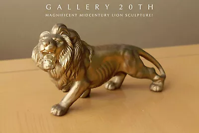 Roar! Mid Century Gold Lion Sculpture! Plaster 1950 Statue King Mane Jungle! Leo • £274.15