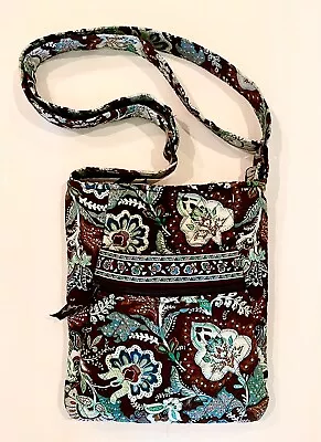 Vera Bradley JAVA BLUE Crossbody Purse Shoulder Bag Brown Floral Pockets • $15