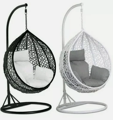 £149.99 • Buy Rattan Swing Hanging Egg Chair Garden Indoor Outdoor Patio With Cushions Black