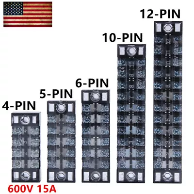 Dual Row Screw Terminal Electric Barrier Strip Block 600V 15A 3/4/5/6/10/12 Pins • $8.59