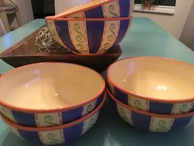 Villa Della Luna Bowls Cereal Soup Striped Set Of Six • $29.99