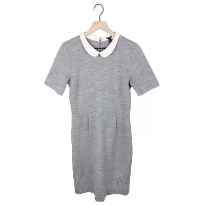 J. Crew Grey Ivory Peter Pan Collar Wool Blend Dress Twee 03346 Women's Size 10 • $45