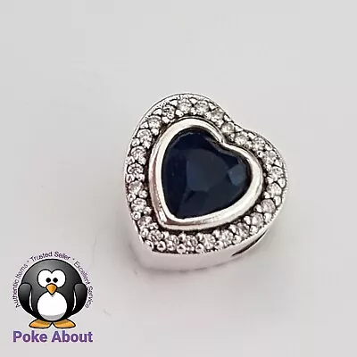 $49 • Buy Authentic Pandora Sparkling Love Silver Heart Charm Blue CZ Crystal 797608NANB