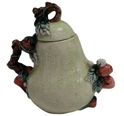 Vintage Heritage Collectibles Pear Strawberries Fruit Floral Vine Ceramic Teapot • $12.47