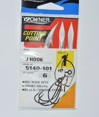 Owner Cutting Point J Hook Extra Big Wide Bite Size 1 5140-101   6 Pr Pk   Black • $2.95