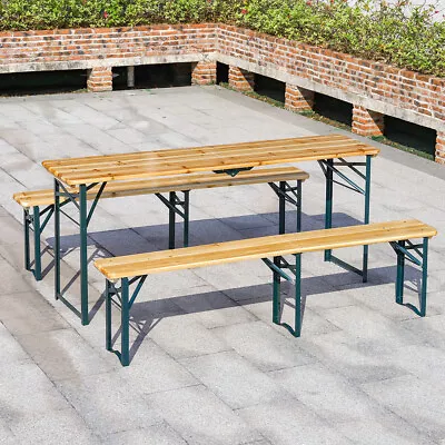 Foldable Garden Beer Table & Bench Set Outdoor Patio Folding Seat Party Camping • £155.95