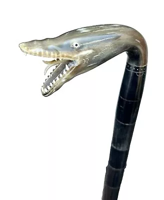 Vintage Antique Carved Polished Cattle Horn Fish Pike Walking Stick Cane • $799