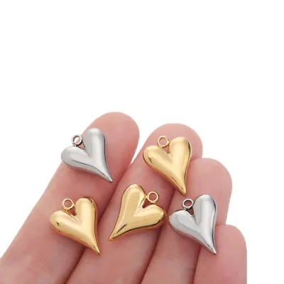 5Pcs Stainless Steel Love Heart Charms Pendants 12*16mm Jewellry Crafts Findings • £4.07