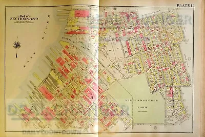 £122.85 • Buy Historic 1908 Ny Brooklyn Map | Manhattan Ave Calyer Noble St | Vintage Wall Art