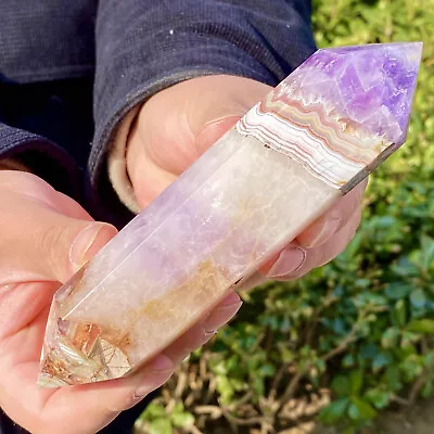 374G Natural Dreamy Amethyst Obelisk Quartz Crystal Wand Double Point Reiki • $7.50