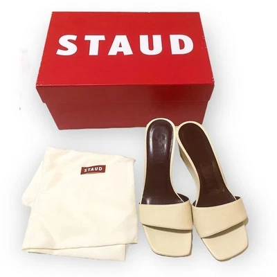 $195 • Buy New In Box, Staud Billie Cream Leather Wedge Sandals, Size 36.5EU