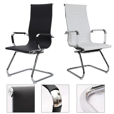 Chrome Cantilever Fixed Base Office Chair Computer Desk Meeting Room High Back • £83.95