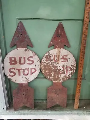 2 Antique Bus Stop Metal Police School Zone Arrow Sign Vintage Street  • $800