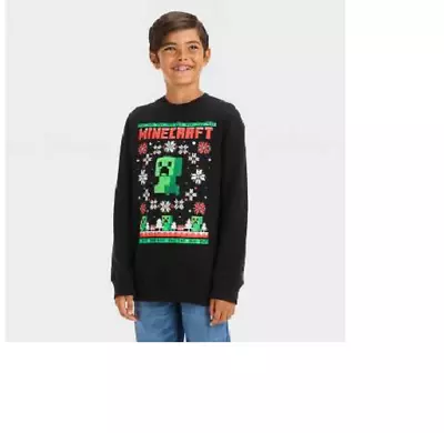 Boys Minecraft Holiday Christmas Black Sweatshirt M • $13.50