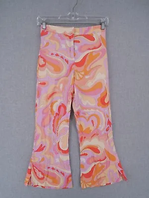 $14.99 • Buy Zara Pants Youth Girls Size 13 -14 Pink Orange Retro Flare Elastic Waist Pockets