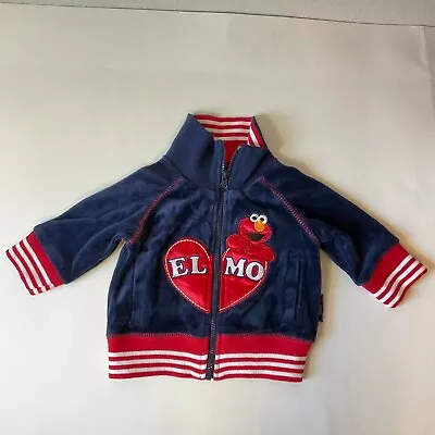 EUC Elmo World Embroidered Velour Velvet Baby Jacket Sweatshirt Size 3/6M Blue • $9.99