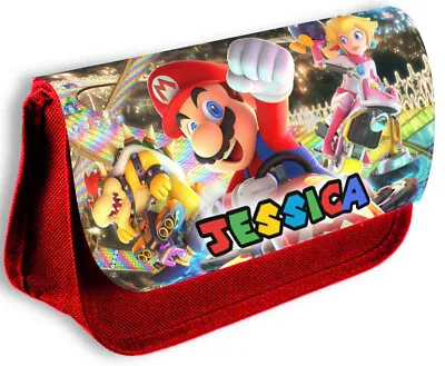 Personalised Red Pencil Case Any Name Mario Bag School Kids Stationary 135 • £12.99