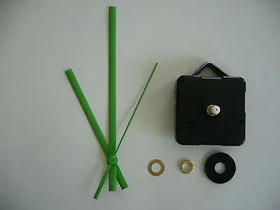 QUARTZ CLOCK MECHANISM LONG SPINDLE 130mm GREEN HANDS • £3.50