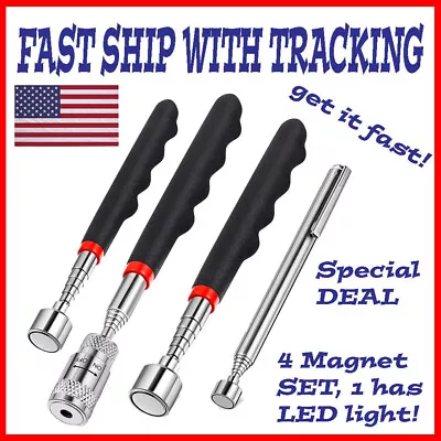 4 Magnetic Telescoping Pickup Rod Tool LED Light Grabber Stick Inspection Mirror • $8.99