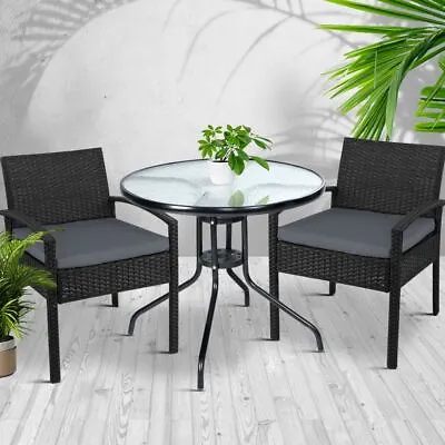 $286.95 • Buy Gardeon Outdoor Furniture Dining Chairs Wicker Garden Patio Cushion Black 3PCS S