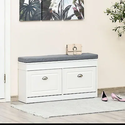 £104.99 • Buy Shoe Storage Bench With Seat Cushion Cabinet Organizer With 2 Drawers White