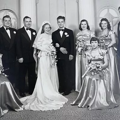 Large Vintage Black & White Wedding Party Photo Bride Groom Dress 8 X10  Folder • $25