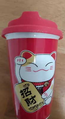 Red Lucky Cat Maneki Neko Ceramic Tumbler Mug Drink Cup Silicone Travel Lid 7  • $18.80