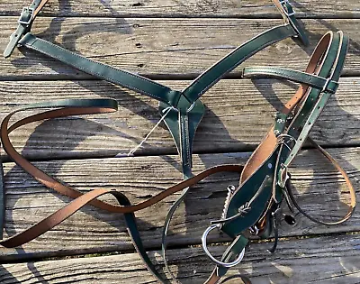Used Mini /pony Green Leather Western Headstall /breast Collar Set US Made • $42