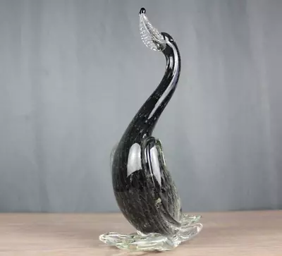 13.5  Murano Art Glass Black/silver Bird Duck Swan Venetian Hand Blown • $89