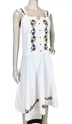 Traditional 70s Mexican Oaxacan Hand Embroidered Sleeveless Midi Dress Size M/L • $95