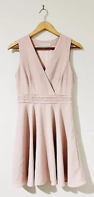 $29 • Buy Forever New Size 8 Dress Fit & Flare Pink Sleeveless Broderie V-Neck Sleeveless