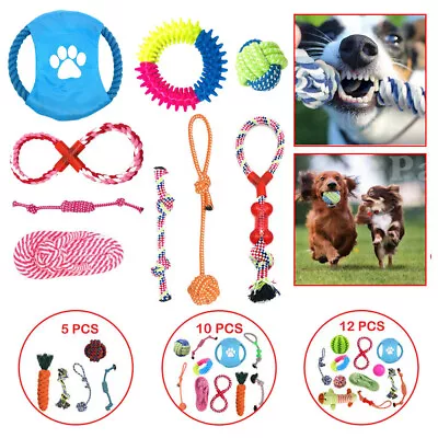 5-12PCS Dog Toys Bundle Tough Chew Rope Knot Ball Pet Puppy Fetch Toy Set • £7.99