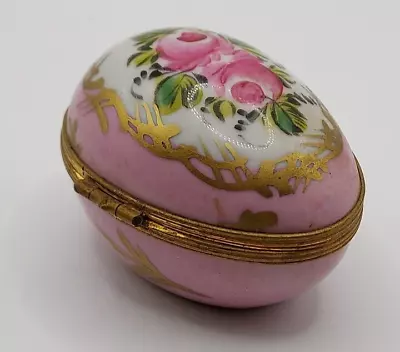Vintage Limoges Decor Main Porcelain Egg W/ Roses Pink Trinket Box Hinged France • $22