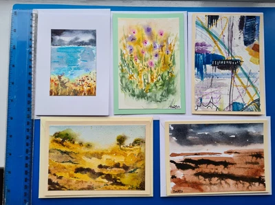 £4.50 • Buy Handpainted Unique Original Greetings Cards Blank Inside 5 Cards With Envelopes 