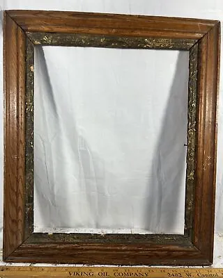 SOLID CARVED GOLD WOOD PICTURE FRAME VTG ANTIQUE MCM PAINTING MIRROR 22”x18.5” • $60