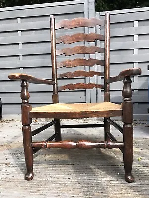 £195 • Buy Georgian Ladderback And Rush Seated Armchair