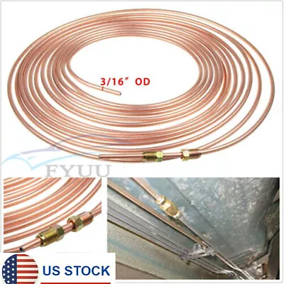 Car 25ft Copper Nickel 3/16  OD Brake Line Tubing With 16 Assort Fitting Nut USA • $29.32