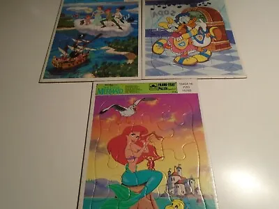 3 Vintage Frame Tray Puzzle Lot Walt Disney Little Mermaid Peter Pan Donald Duck • $22