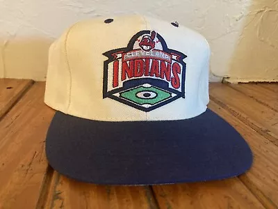 Vintage 90s Cleveland Indians Embroidered Two Tone Snapback Hat • $24.99