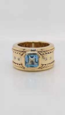 H. Stern 18K Yellow Gold Aquamarine & Diamond Ring - Size 7 • $1499.95