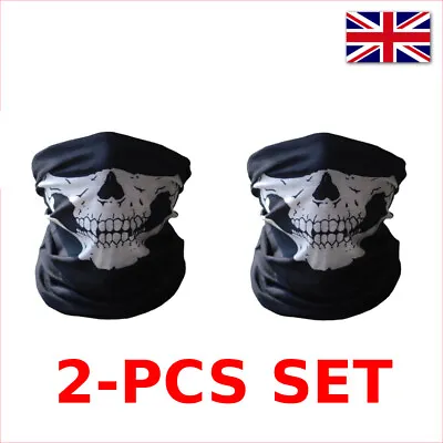 Half Skull Mask 2pcs Face Mask Skeleton Halloween Bike Balaclava Fancy Dress  • £4.49