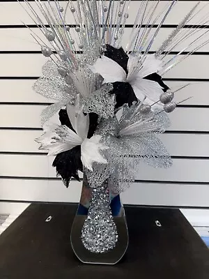 Crushed Diamond Vase With Flowers Crystal Mirrored Mantel Glitter Bling 25 Cm • £34.99